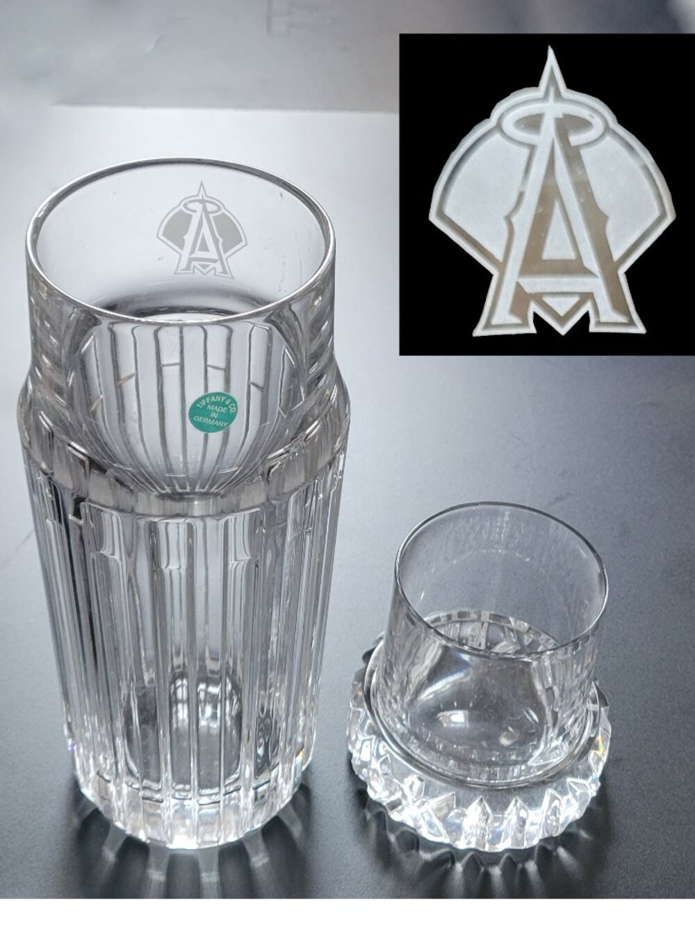 Tiffany & Co. Los Angels Anaheim MLB Atlas Crystal Nite Set Water Carafe Tumbler